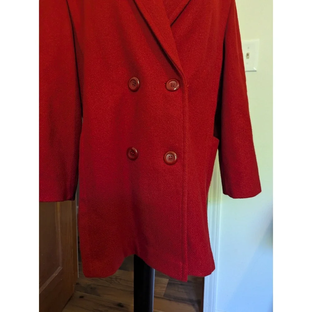 Vintage Shari Love Red Wool Blend Double Breasted‎ Coat Classic Pocket Winter